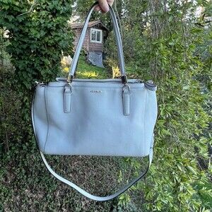 COACH Shoulder Bag Tote Satchel Carryall Women’s Light Blue w Silver Hardware